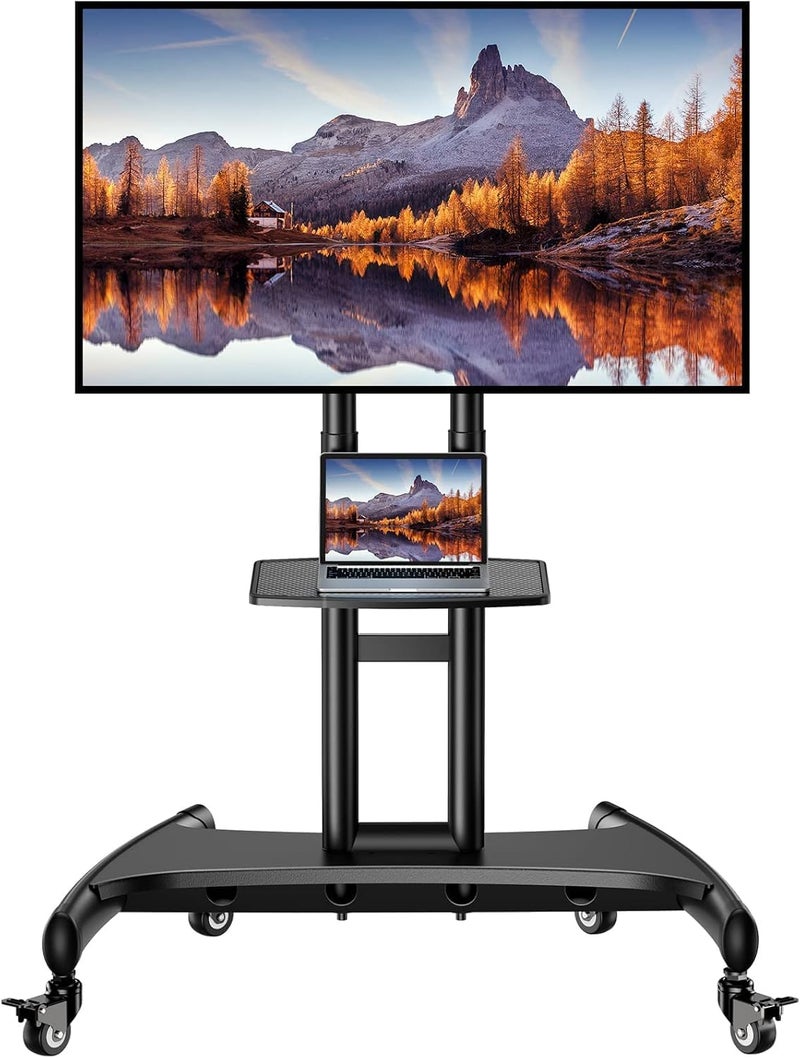 Perlegear Rolling TV Stand for 32-82 Inch Flat/Curved LED/LCD/OLED TVs, Outdoor Mobile TV Carts on Wheels with Adjustable Shelf, VESA 600x400mm up to 100lbs, Portable Mount with Wheels PGTVMC05-1 - Image 1